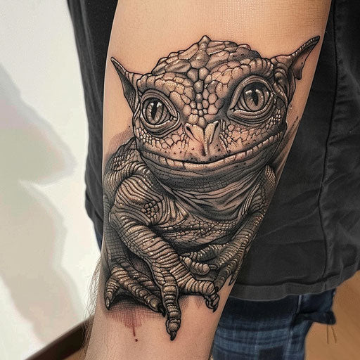 Forearm tattoo with a fantasy creature
