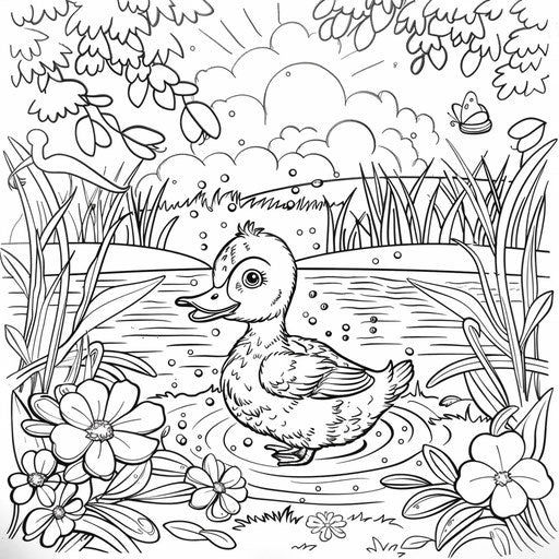 Cheerful duck splashing in a pond on a sunny day