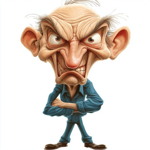 Humorous caricature of a hungry clipart with human characteristics