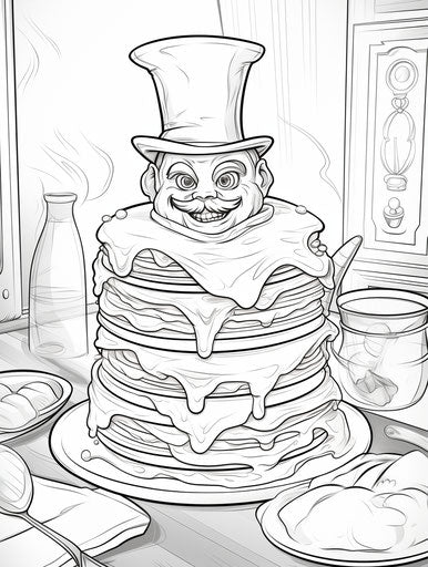 Pancake Coloring Page, Comic Art Style, Goosepunk, Ferrania P30, Silver, Solapunk, Steempunk 3:4
