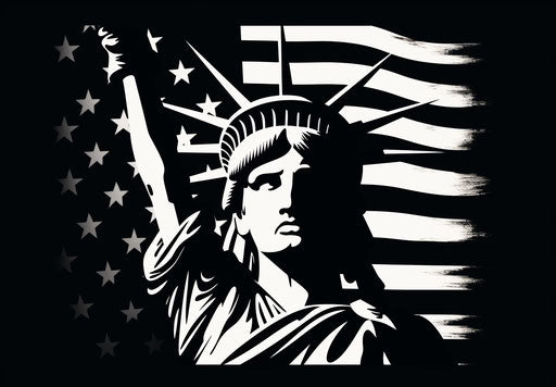 Black and white silhouette of the Statue of Liberty