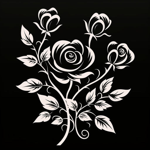 Black plant vector with roses and leaves, captivating style