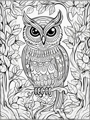 Owl coloring page with large eyes, soft color variations