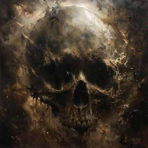 Skull in gamercore, applecore, haunted figuratism world