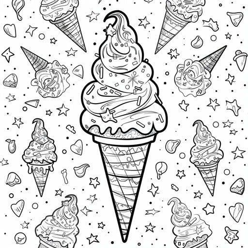 Ice cream cone with sprinkles. Coloring book page