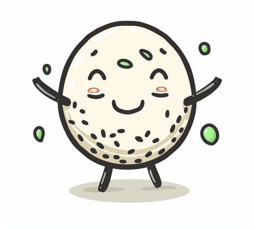 Round character smiling and dancing with arms and legs