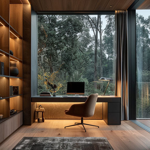 Home office with panoramic outdoor view