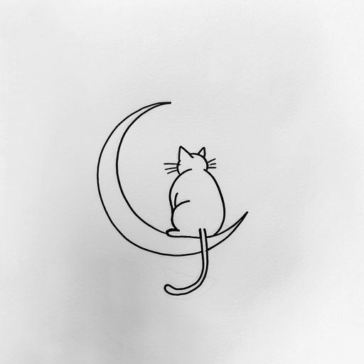 Minimalist tattoo sketch of cat sitting on moon in simple lines