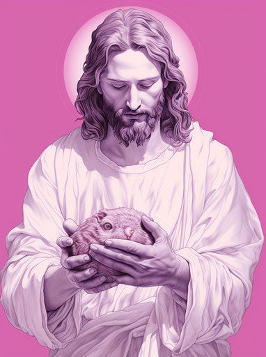 The divine man holding a handful of bread, meticulous linework illustration