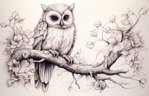 A cute owl sitting on a branch for coloring