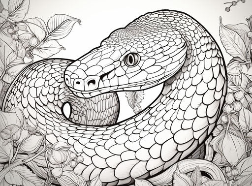 Exotic snake coloring book with drawn pattern