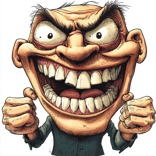 Humorous caricature of a man with exaggerated human traits