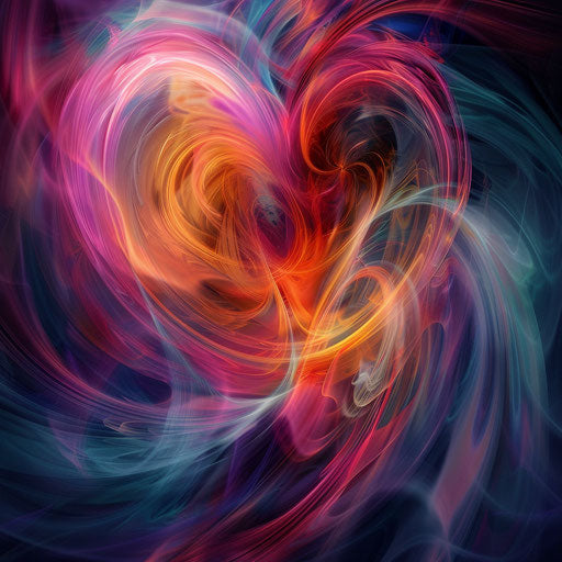 Spiraling vibrant colors around a central heart