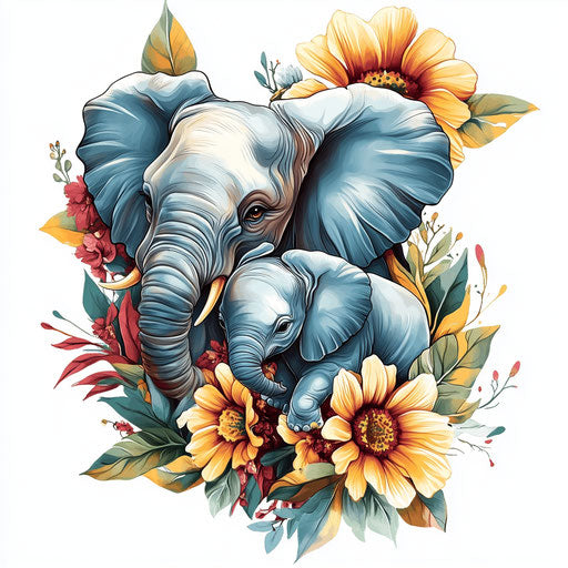 Mama and baby elephant tattoo sketch on white background