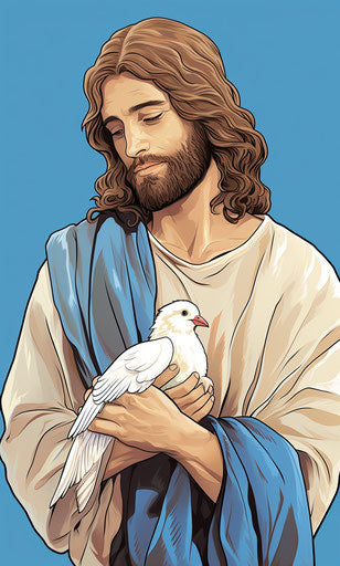 Jesus holding a dove in his hand