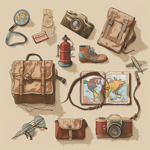 Journey clipart in photo realistic quality on a flat beige background