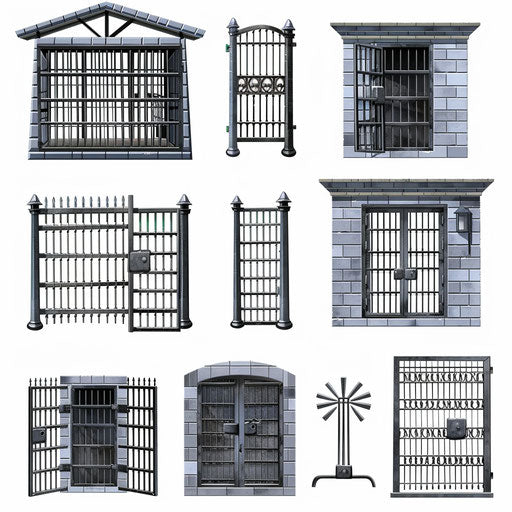 Realistic jail clipart on flat white background with bright colors