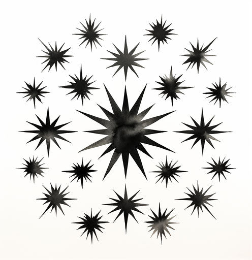 Black star silhouette on white background, free brushwork style