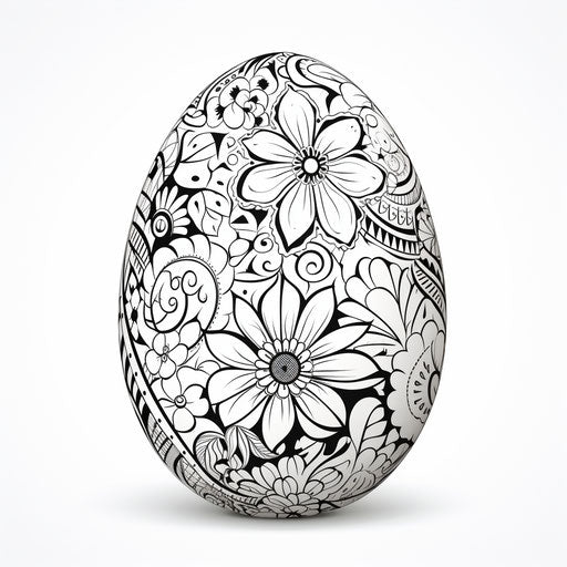 Floral Easter egg, harmonious coloration style, mosaic, black and white, intricate shapes