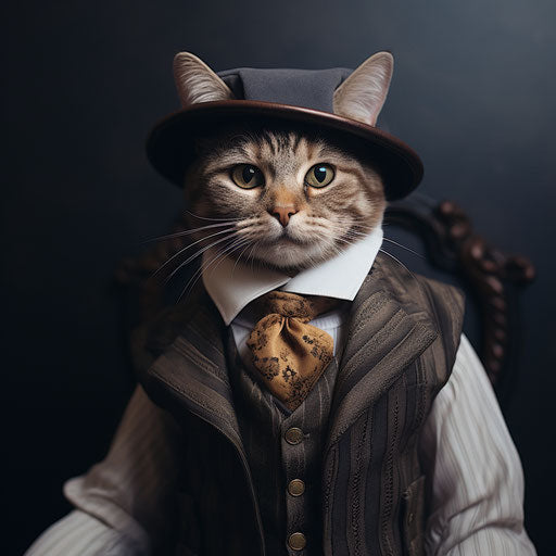 An American shorthair cat dressed as a man
