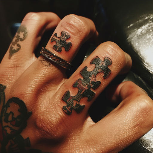 Matching puzzle pieces on finger with tattoo