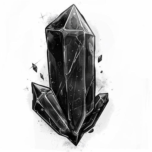 Flat tattoo sketch of black obsidian crystal