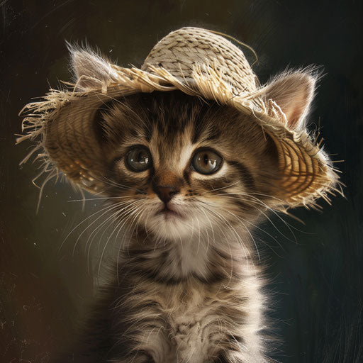 Kitten in straw hat: urban ennui dada rusticcore style