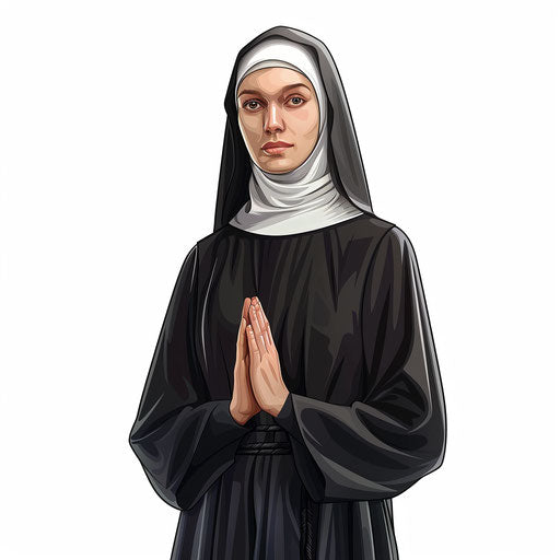 Realistic nun clipart on random background, glossy finish