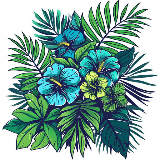 Bold and Bright Flat Tattoo Sketch of a Tropical Flower Bouquet