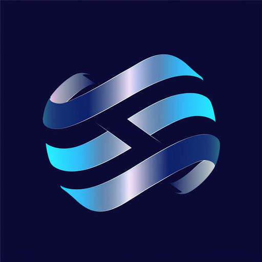 Modern logo in blue and silver with a gradient background