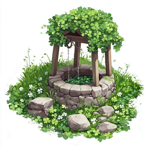Well surrounded by clover in St. Patrick's Day style