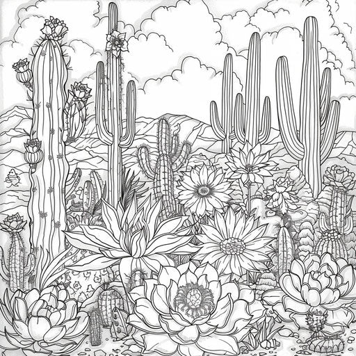 Intricate floral desert with whimsical cacti