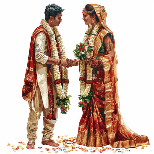 Realistic Hindu wedding illustration on flat white background
