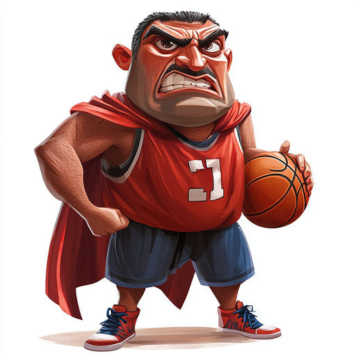 Humorous caricature of a basketball caricature with human characteristics