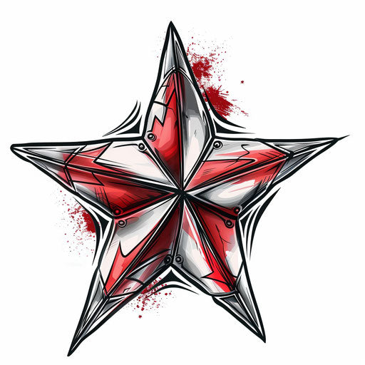 Nautical star tattoo in red and black on white