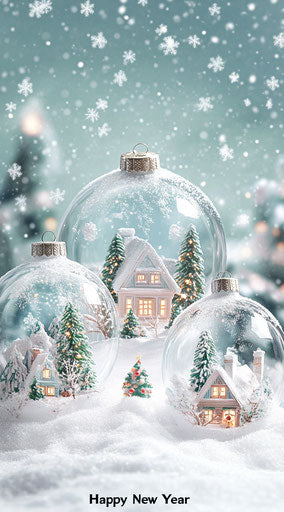 Enchanting Christmas scene in three large glass ornaments
