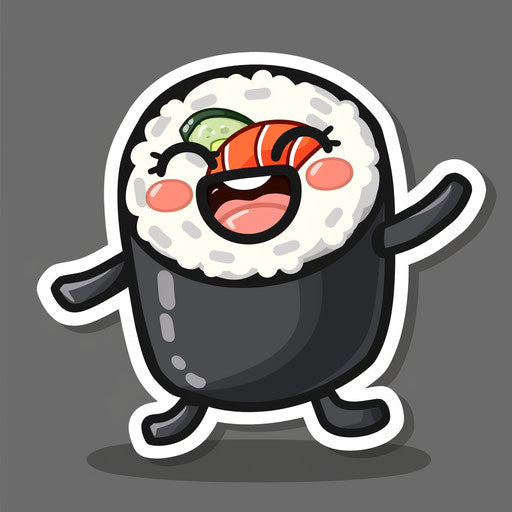 Cute cartoon sushi roll character dancing, transparent background