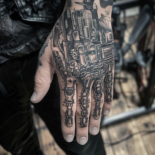 Small hand tattoos with a cyberpunk theme
