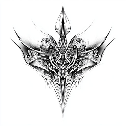 Alpha tattoo with intricate tribal design on white