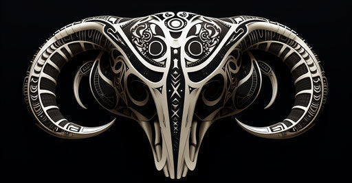 Black and white bull horns with an interesting pattern