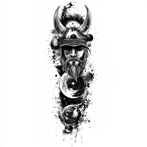Poetic viking sleeve tattoo drawing