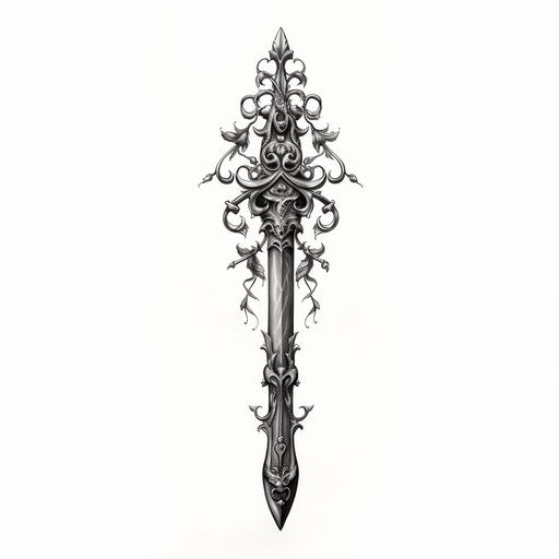 Illustration of a sword in black pencil drawing