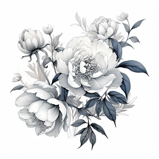 Peony tattoo, graphite style