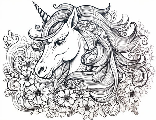 Free unicorn coloring pages, simplified and stylized portraits