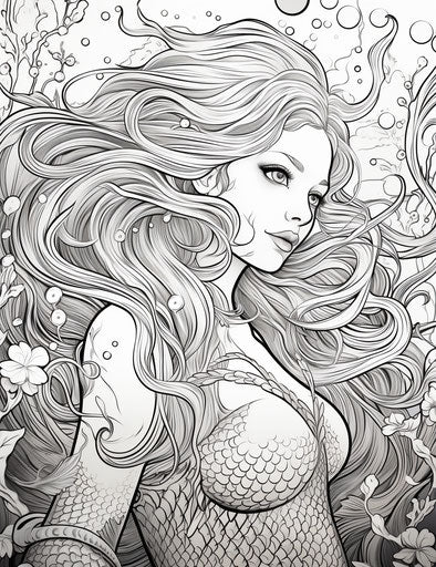 Free coloring pages for kids mermaid, seapunk style