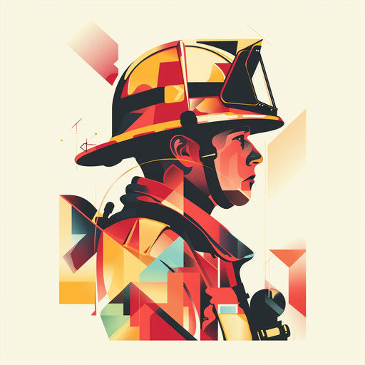 Minimalist flat tattoo sketch of a firefighter