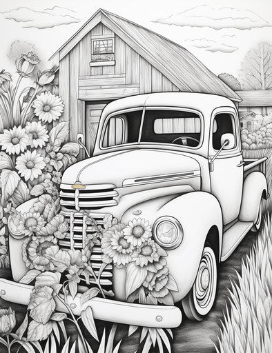 A pick up truck on the road, emotive fields of color