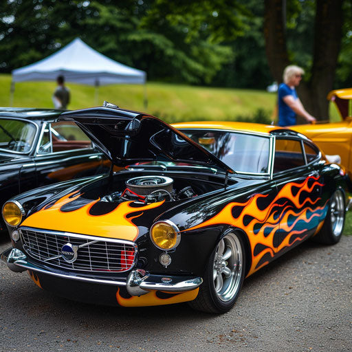 1966 hotrod with supercharged engine and flames
