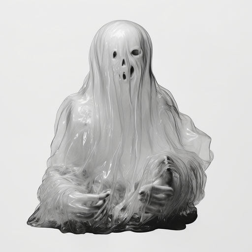 Animated drawing of a ghost, kawaii aesthetic, rough texture