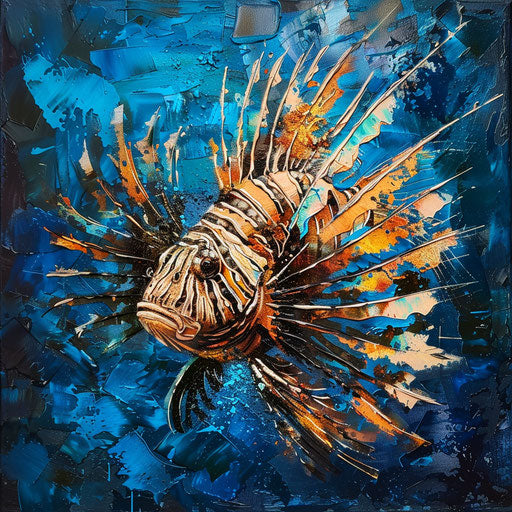 Lion fish on deep blue oceanic background, majestic
